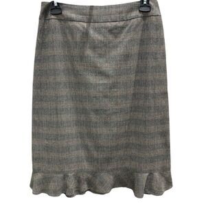 Dkny wool blend plaid ruffled skirt grey tan size 2